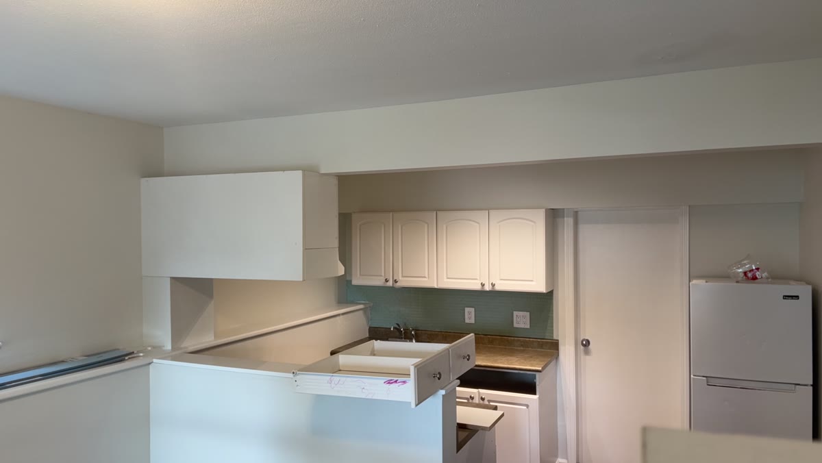 During — overview of the cabinet remodeling area.