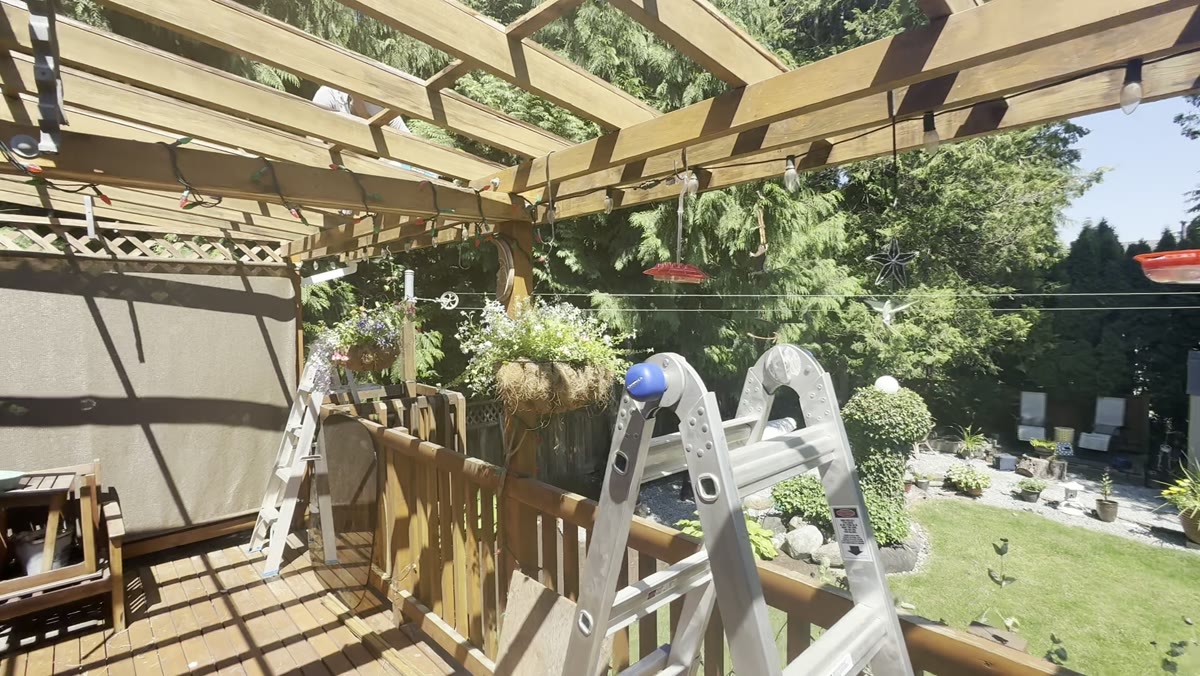 During — damaged materials removed and structural framing prepared for restoration.
