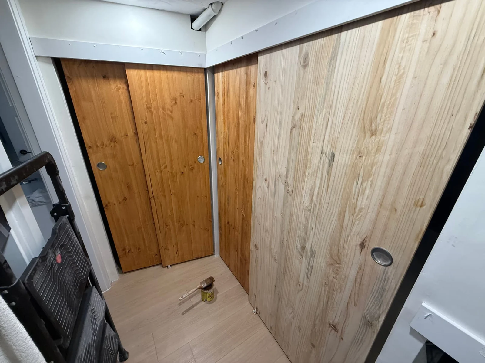 During — wood access doors aligned and prepared for final finishing.